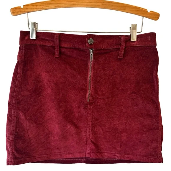 Madewell Stretch Velveteen Straight Zip Mini Skirt Maroon Sz 28 - Picture 2 of 6